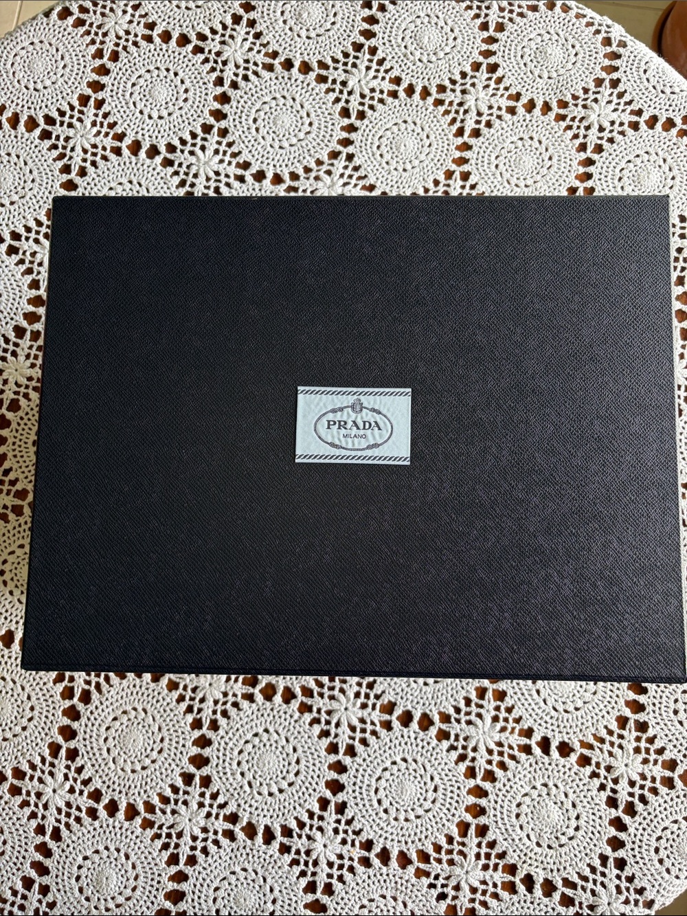 Prada Black Saffiano Box with Pale Blue Logo Plaque